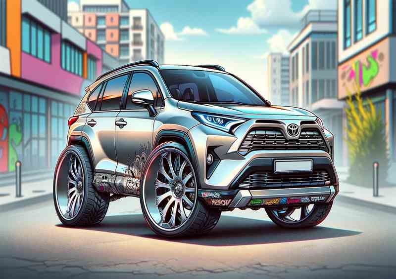 RAV4 4x4 Exagg. Silver Metal Poster