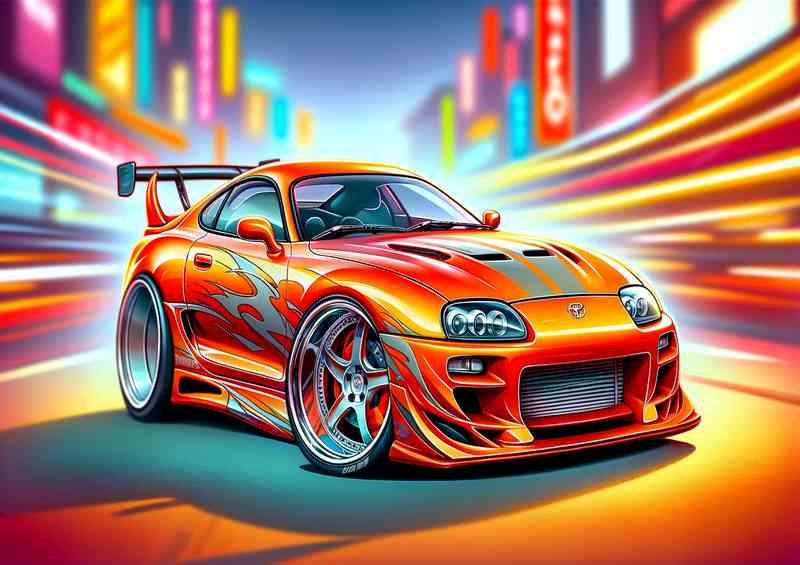 Toyota Supra style with big wheels in orange
