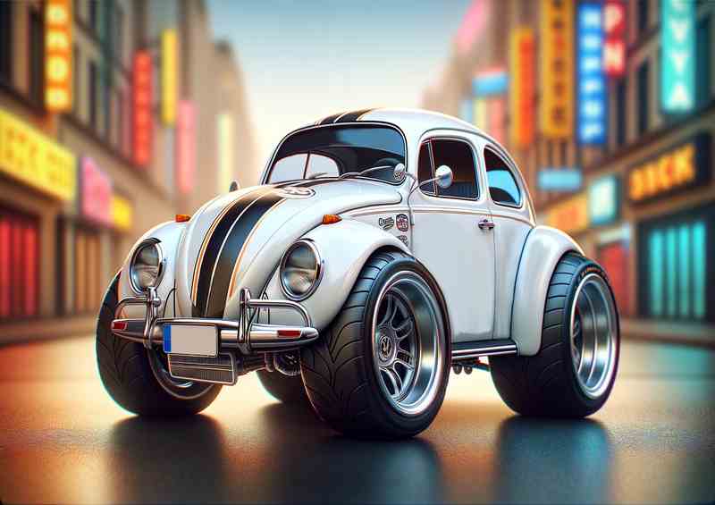 Volkswagen Beetle style with big wheels in white