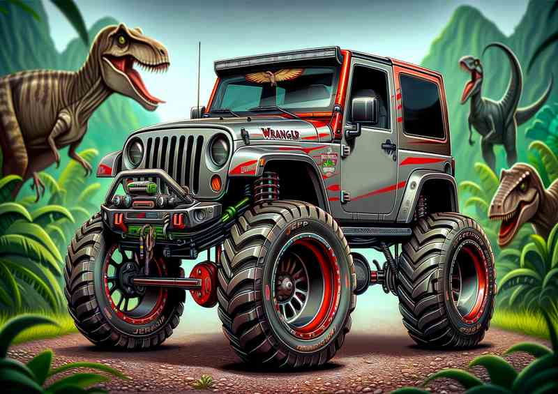 little green 4x4 style big wheels cartoon