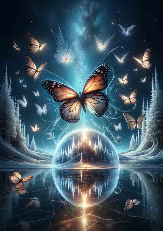 Enchanted Nighttime Butterfly Realm Scene