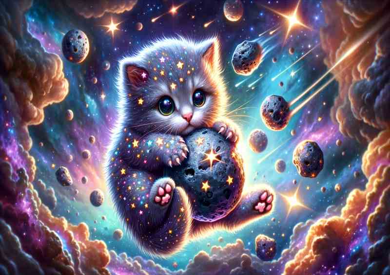 Cosmic Kitten Playing with Meteor Balls