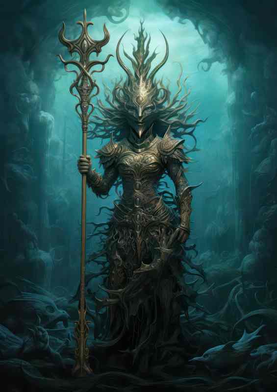 Mermaid with the spear underwater protector of the sea