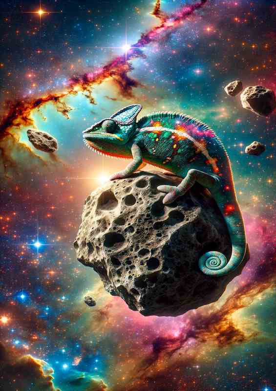 Cosmic Chameleon perched on an asteroid