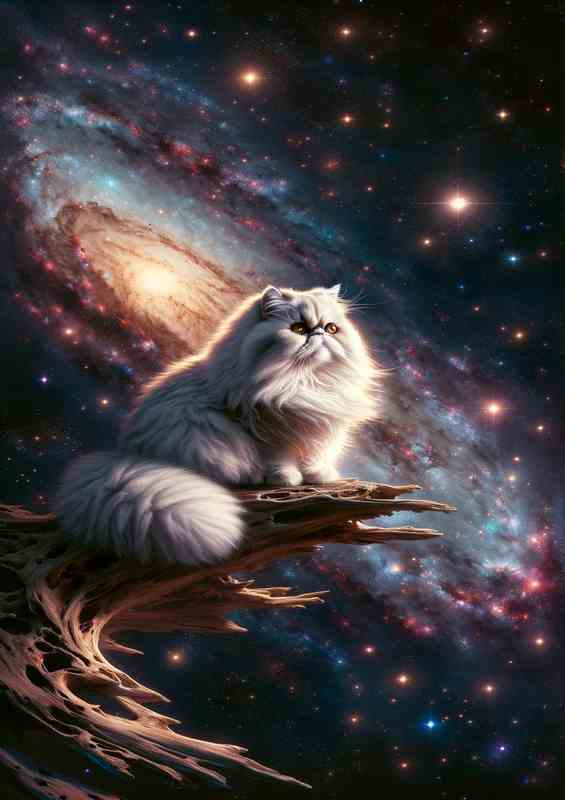 Interstellar Persian Cat Admiring the Galaxy