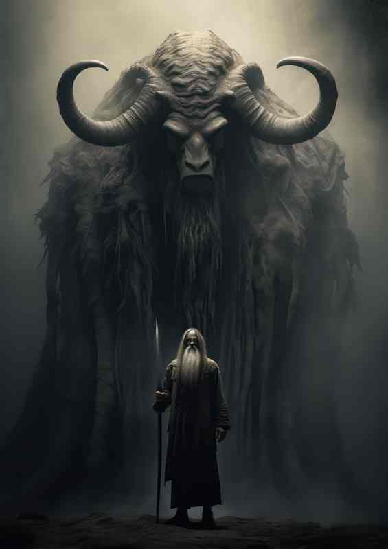 Old wizzard leading theimposing giant monstee to battle
