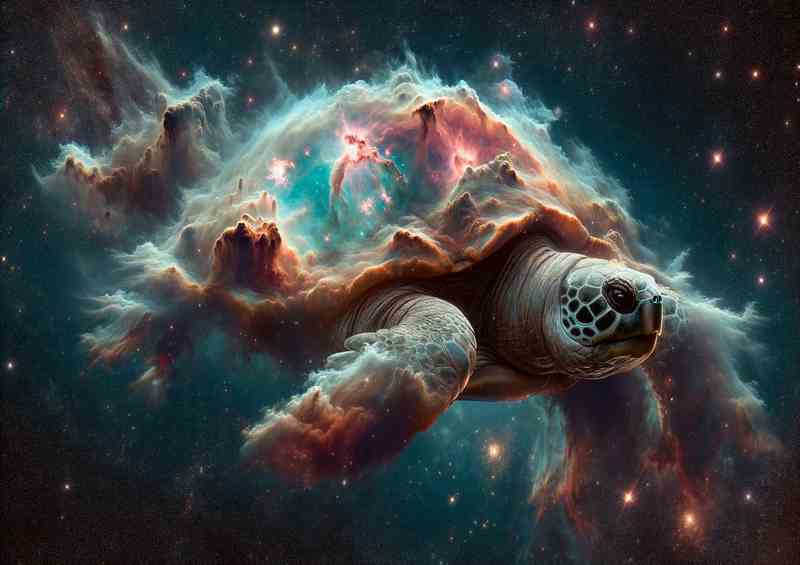 Cosmic Turtle with Nebula Shell drifting through space