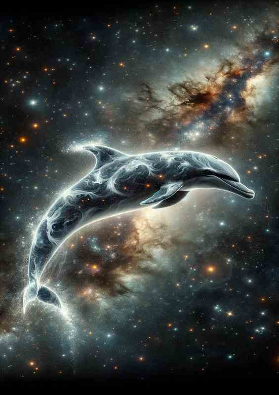 Nebulous Dolphin Leaping in Space