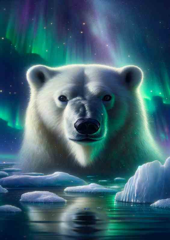 Northern Lights A Polar Bear on Ice Floes