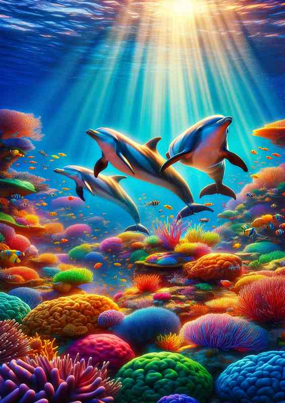 Rainbow Reef Dolphin Dance The dolphins skins gleam