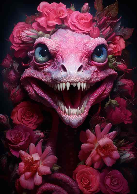 Pink gummy lizard with pink tongue with pink lips