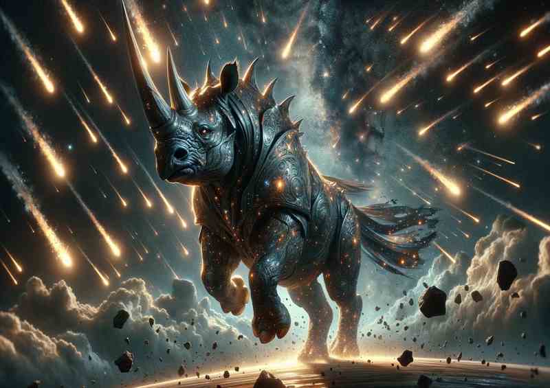 Celestial Rhino Charging Across Meteor Showers
