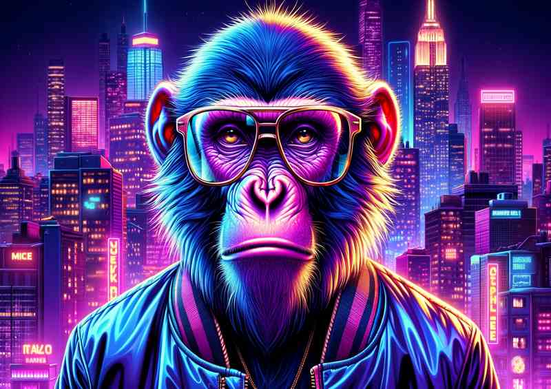 Neon Nightlife Ape Vibrant Monkey in Cityscape