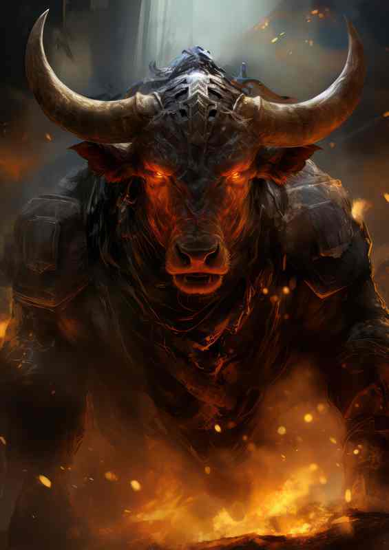 The Bull in battle with fire surrounding it