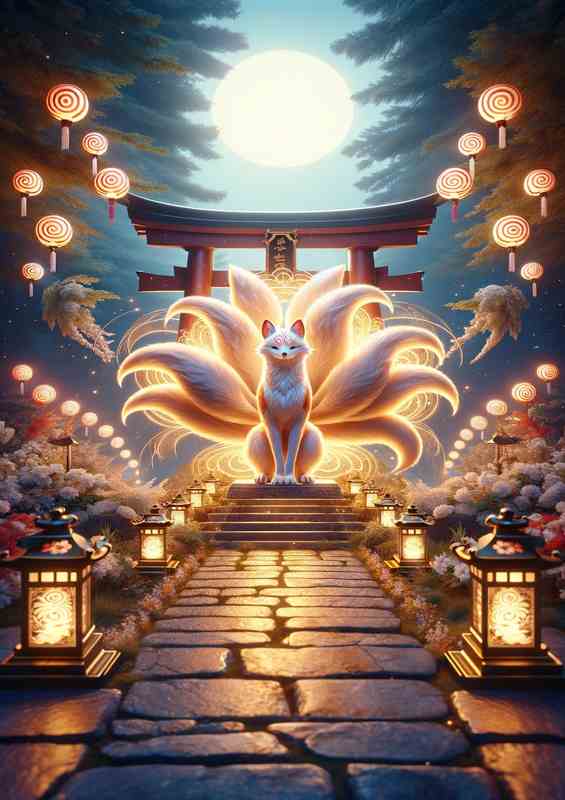 Divine Kitsune Shrine with multiple tails