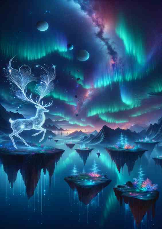 Graceful Deer Aurora Metal Poster