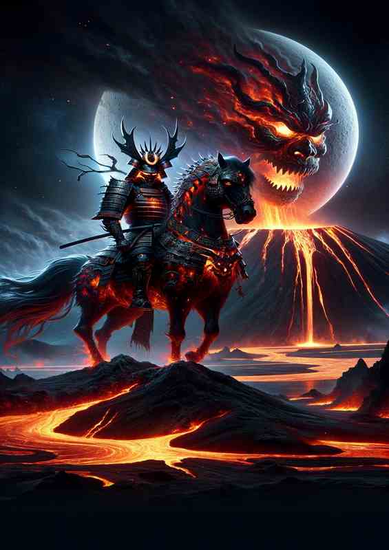 Fiery Samurai Spirit Overlooking Crater