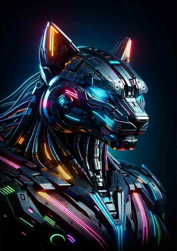 Futuristic Mechanical Tiger with Neon Accents