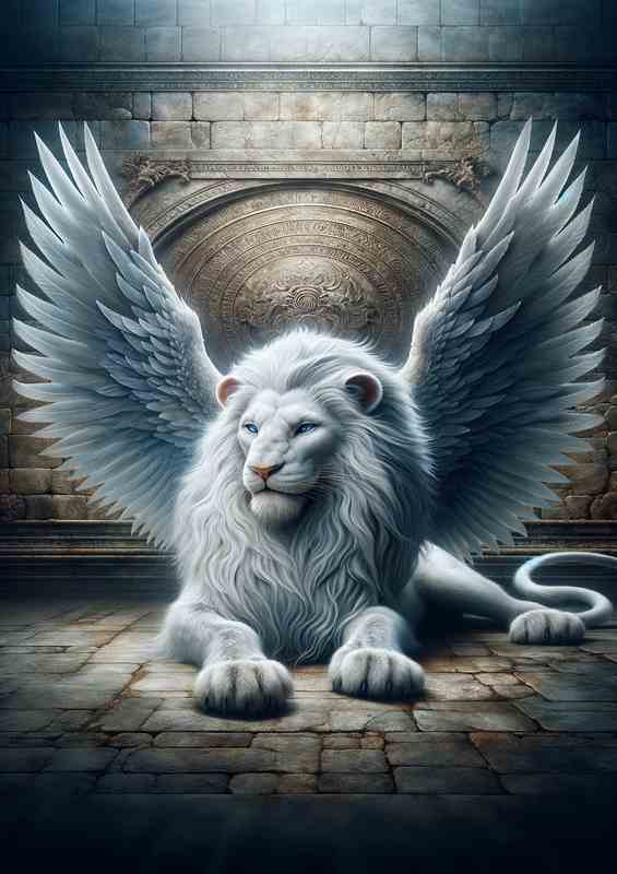 Majestic Mythical White Winged Lion
