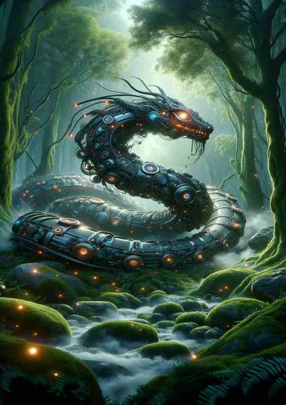 Mechanical Serpent in Mystic Forest