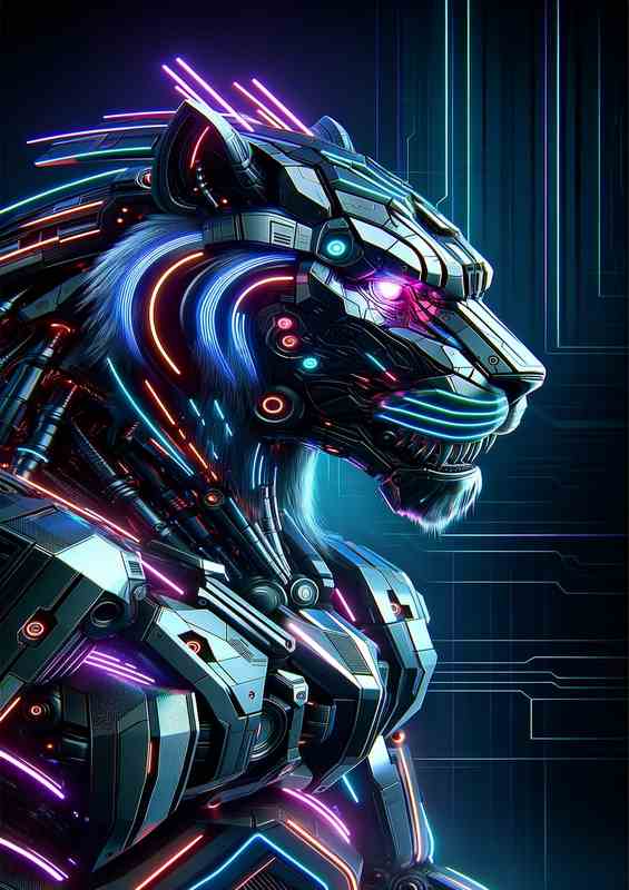 Mechanical Tiger with Neon Accents