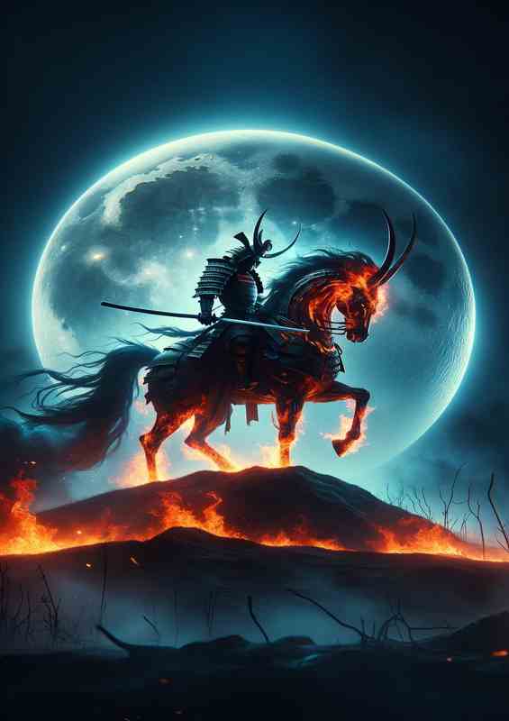 Samurai Demon Rider under Moonlight