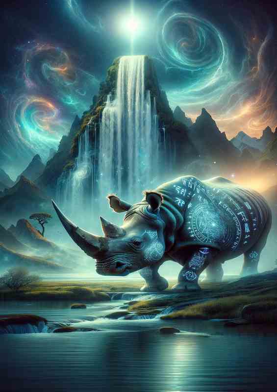 Spiritual Rhino Reverie in a mystical setting