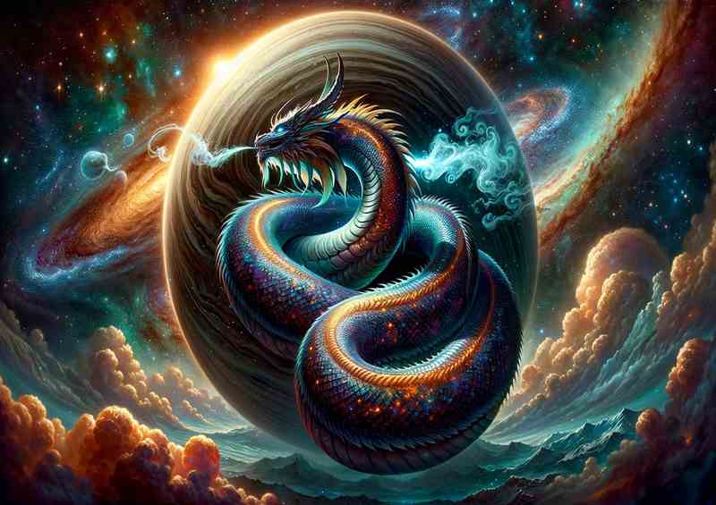 Cosmic Dragon Coiling Metal Poster