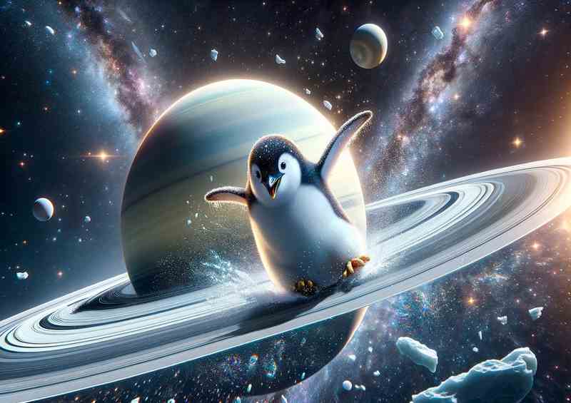 Interstellar Penguin Sliding on Saturns Rings