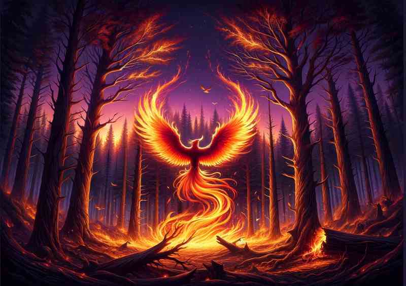 Phoenix Rebirth in a twilight forest