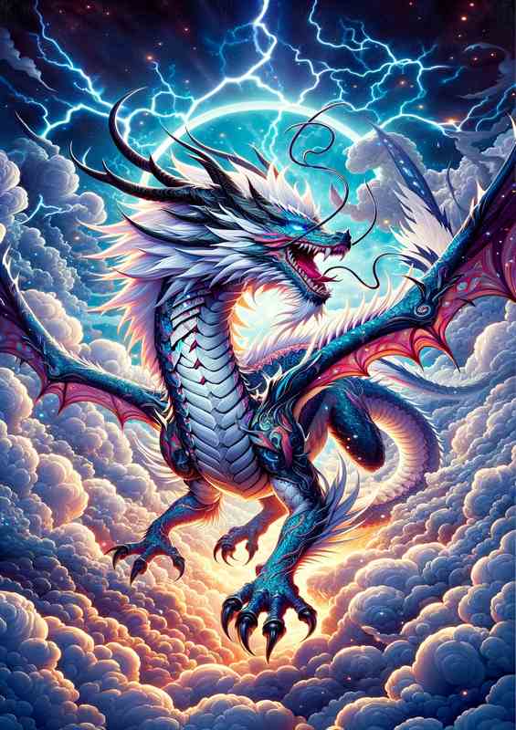 Anime Style Dragon Ascending Through the Clouds