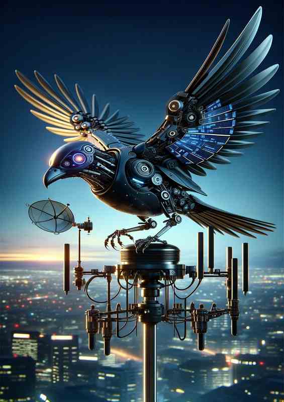 Automated Avian Messenger mechanical bird perched