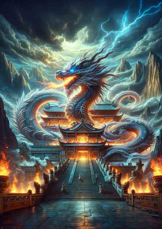Celestial Temple Dragon Metal Poster