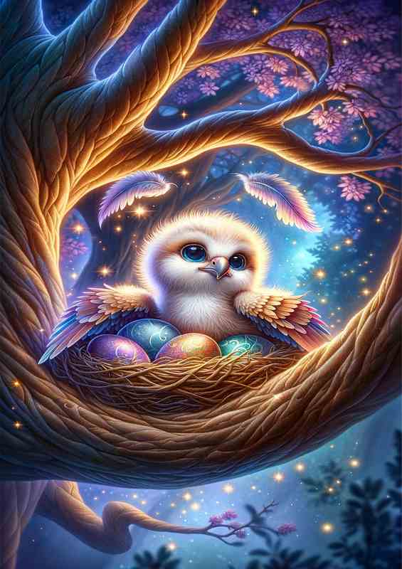 Charming Baby Griffin in a Mystical Nest