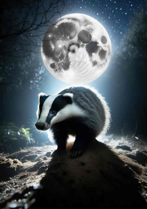 Moonlit Badger Metal Poster