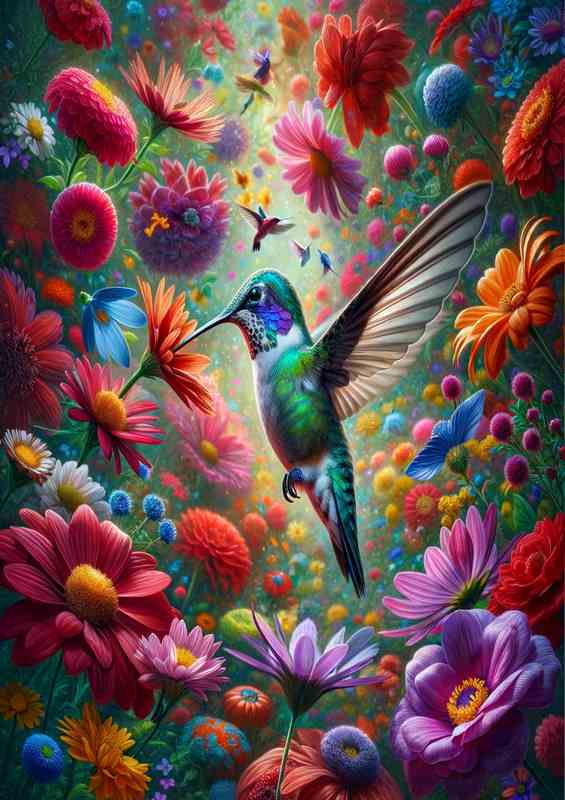 Hummingbird Floral Oasis Metal Poster