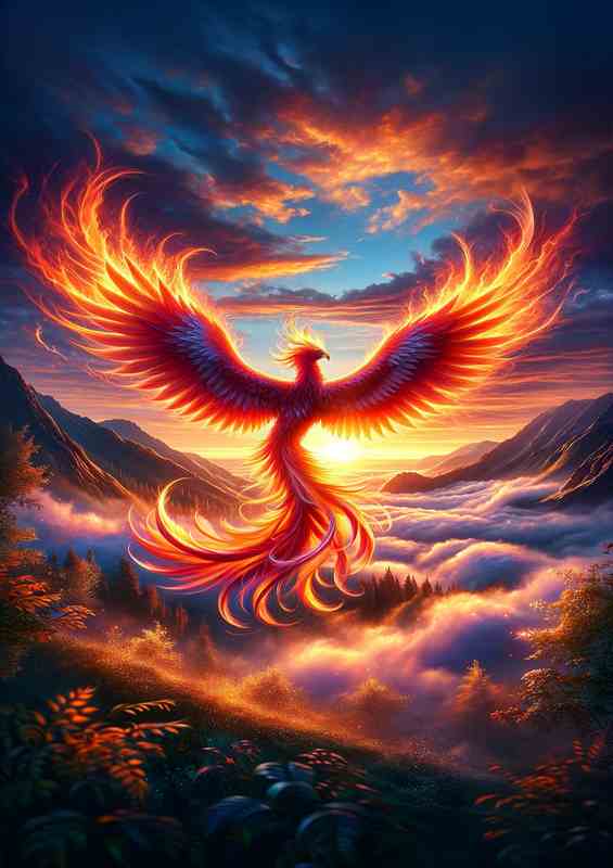 Majestic Phoenix Dawn The mythical birds feathers