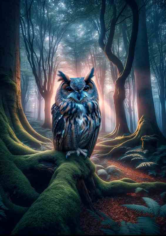 Mystical Owl Forest Watcher in an ancient forest