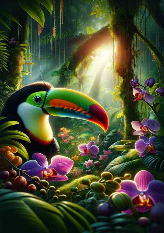 Rainforest Canopy A Toucan Among Orchids