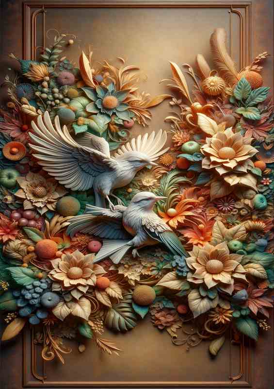 Sculpted Bird Elegance Botanical Art Extravaganza