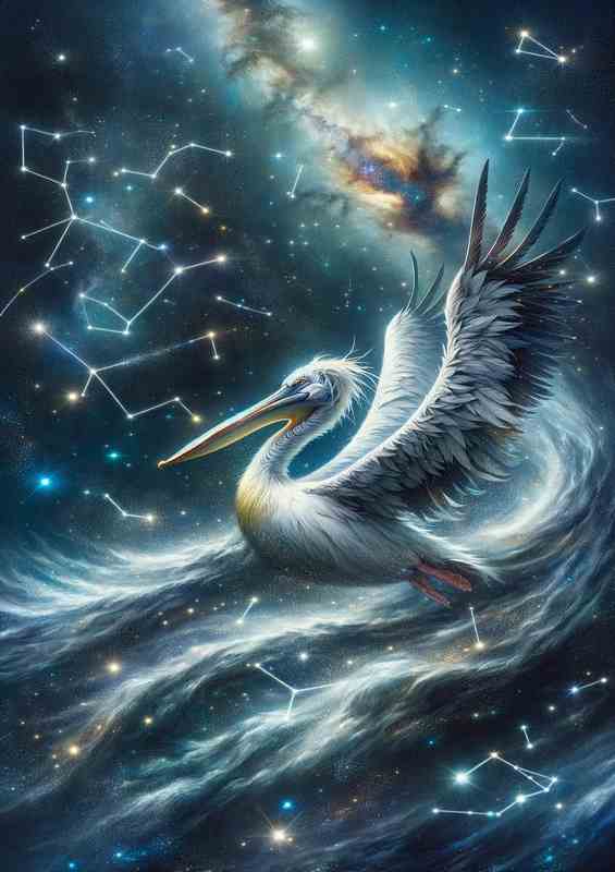 Starry Pelican Drifting on a Cosmic Current