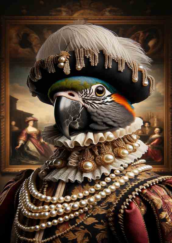 Aristocratic Parrot in Renaissance Noble Attire