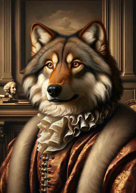 Aristocratic Wolf Baron in Silk Robe
