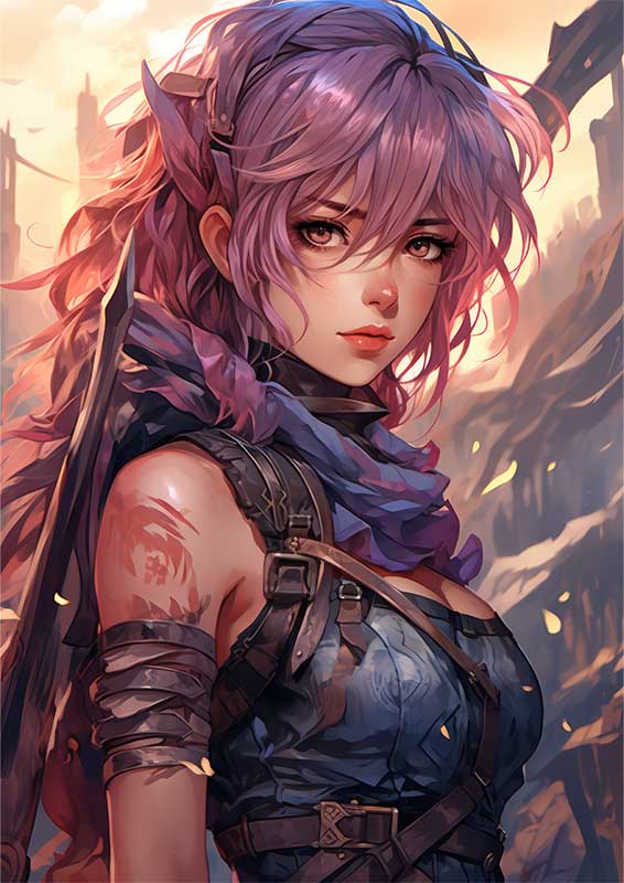 Sword-Swinging Videl: Purple-Haired Warrior - Metal Poster
