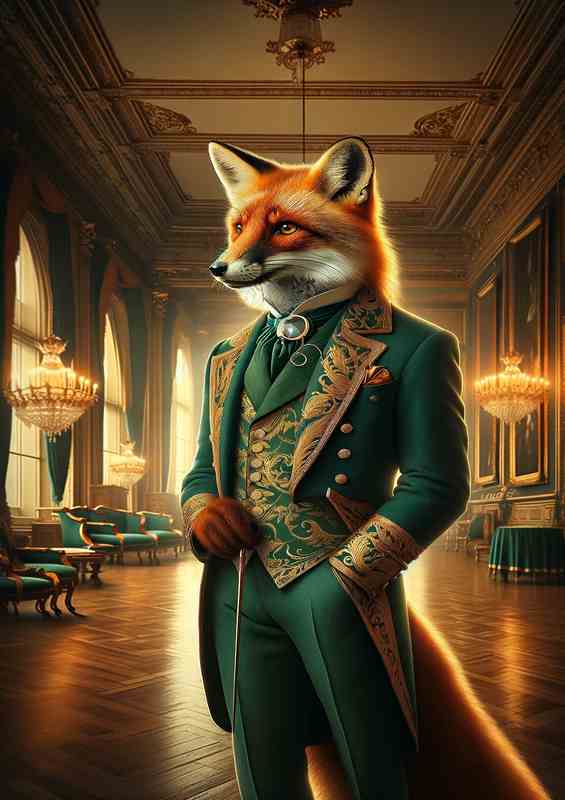 Regal Fox in Green Victorian Frock