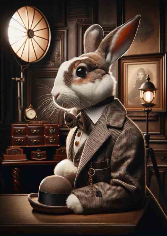 Elegant Rabbit Model in Vintage Photoshoot