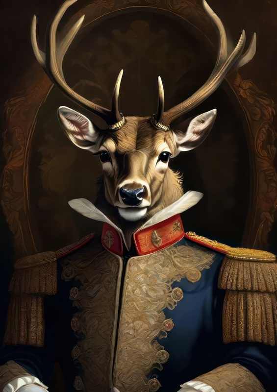 Elegant stag in Uniform in a photoshoot