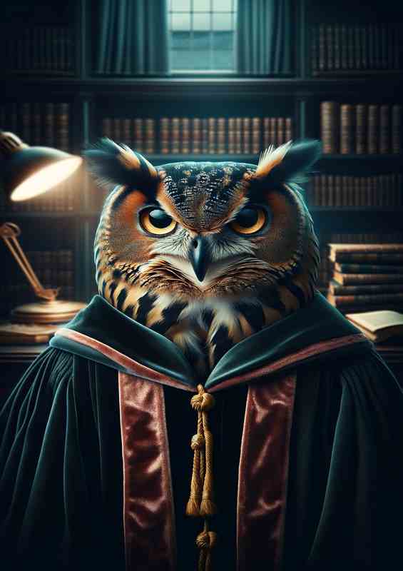 Enigmatic Owl Scholar in Academic Robes