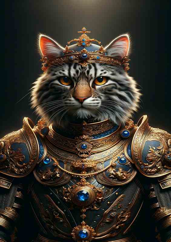 Feline Monarch in Ornate Armor cat with a crown