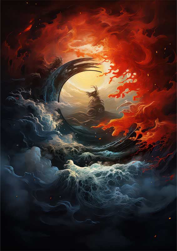Yin yang sign surrounded by the clouds